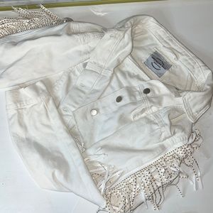 White fringe cropped jean jacket
